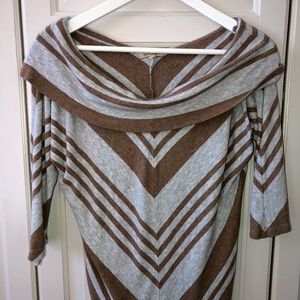 Grey and brown cowl neck